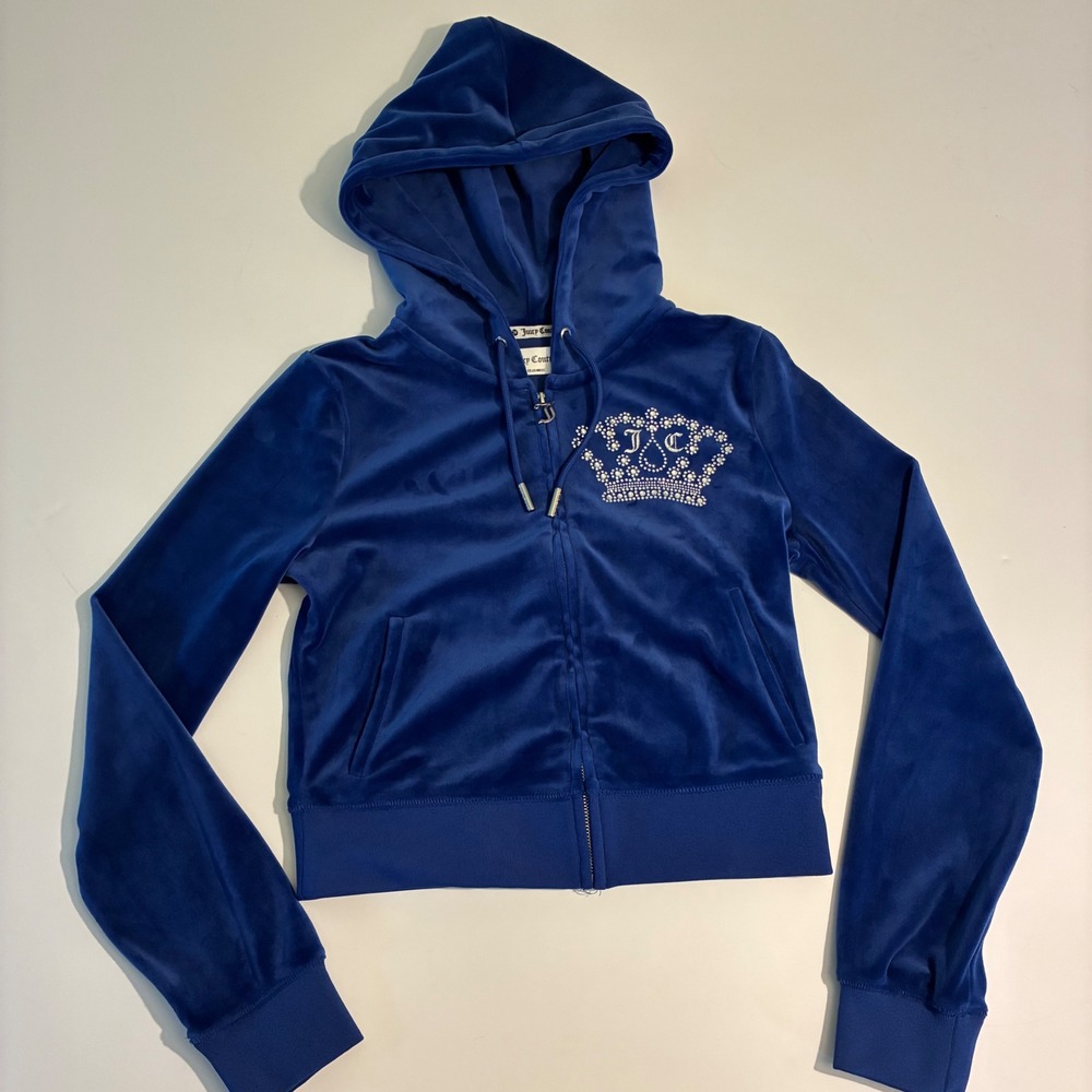 Juicy Couture Royal Blue Velour Tracksuit Size Small Rhinestone Skin Like Velour